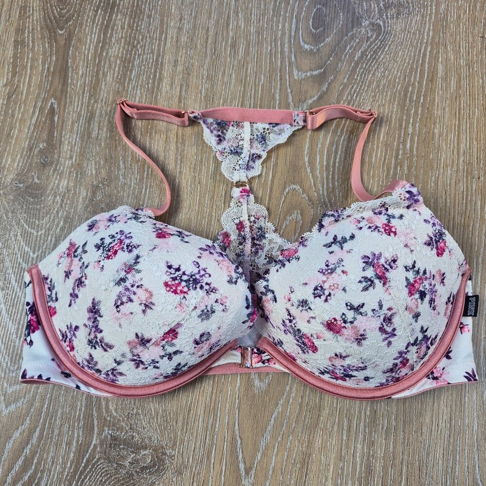 Victoria Secret NEW Push Up Bra 36D Front Clasp Floral Lace Fairy Cottage